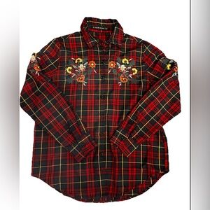 Women’s Haute Rogue Floral Embroidered Plaid Button-Up Size Large
